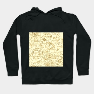 Artistic Flower Design: Hand-Drawn Roses and Daisies on a Vintage Yellow Background. Hoodie